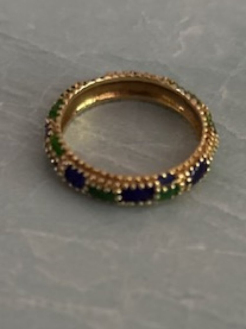 Cartier Vintage Mid-Century Beaded Band Ring Blue Enamel 18k Gold Luxury Size 8